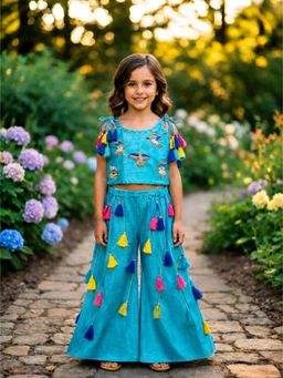 CHUCKLES AND CUDDLES - Girls Blue Tassel Embellished Co-Ord Set