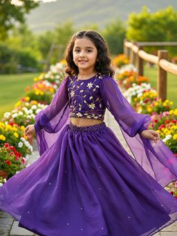 CHUCKLES AND CUDDLES - Girls Embroidered Flared Lehenga With Blouse and Dupatta