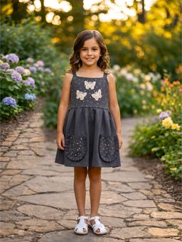 CHUCKLES AND CUDDLES - Girls Butterfly Embellished Dress With Front Pockets