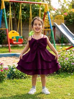 CHUCKLES AND CUDDLES - Girls Purple Plain Shoulder Straps Dress