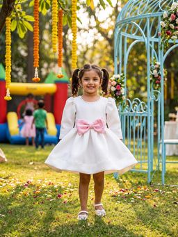 CHUCKLES AND CUDDLES - Girls White Plain Round Neck Scuba Dress