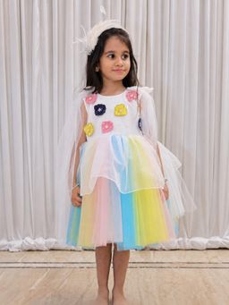CHUCKLES AND CUDDLES - Girls Rainbow With Floral Applique Bodice Party Dress