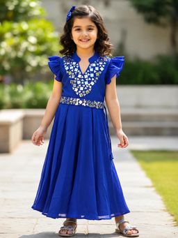CHUCKLES AND CUDDLES - Girls Blue Mirror Embellished Flared Dress