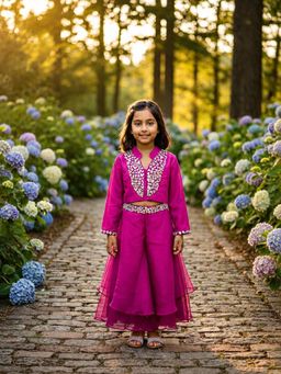CHUCKLES AND CUDDLES - Girls Mirror Embroidered Crop Top and Palazzo