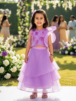 CHUCKLES AND CUDDLES - Girls Lilac Organza Lehenga With Blouse