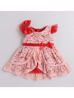 Many Frocks - Net Sleeveless Lace Baby Party Dress-Peach