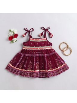Many Frocks - Knee Length Baby Ethnic Dress-Maroon