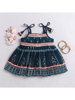 Many Frocks - Knee Length Baby Ethnic Dress-Teal