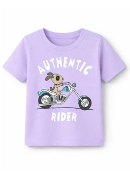 KAVEE - Unisex Biowashed Half Sleeves T-shirt With Rider Text Print - Lavender