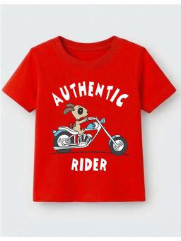 KAVEE - Unisex Biowashed Half Sleeves T-shirt With Rider Text Print - Red