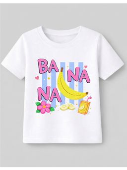 KAVEE - Unisex Biowashed Half Sleeves T-shirt With Banana Text Print - White