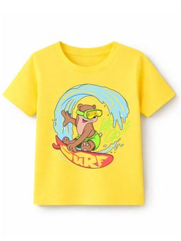KAVEE - Unisex Biowashed Half Sleeves T-shirt With Surf Text Print - Yellow