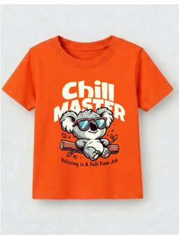 KAVEE - Unisex Biowashed Half Sleeves T-shirt With Chill Text Print - Neon Orange