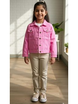 Aarika - Casual Wear Pink Solid Denim Jacket