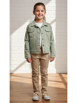 Aarika - Casual Wear Olive Green Solid Denim Jacket