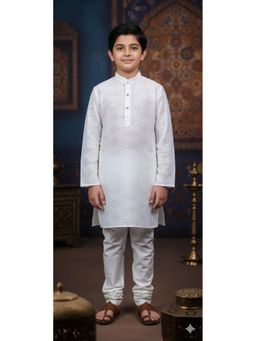 Aarika - Ethnic Wear White Chicken Embroidery Cotton Kurta with Pyjama