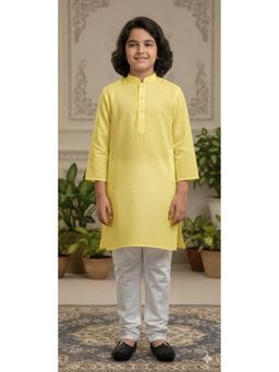 Aarika - Ethnic Wear Yellow Solid Cotton Kurta with Pyjama