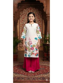 Aarika - White Floral Print Pure Cotton Kurta