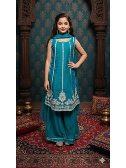 Aarika - Ethnic Wear Green Mirror Embroidery Silk Kurti with Palazzo and Dupatta