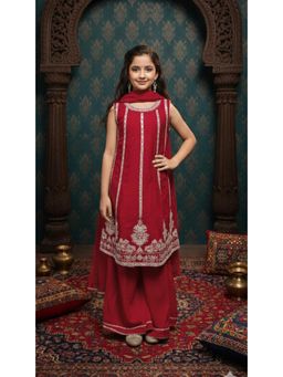 Aarika - Ethnic Wear Rani Mirror Embroidery Silk Kurti with Palazzo and Dupatta