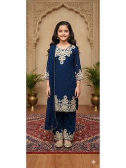 Aarika - Ethnic Wear Navy Blue Embroidery Georgette Kurti with Palazzo and Dupatta