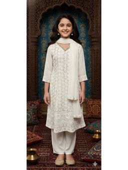 Aarika - Ethnic Wear Cream Embroidery Georgette Kurti with Palazzo and Dupatta