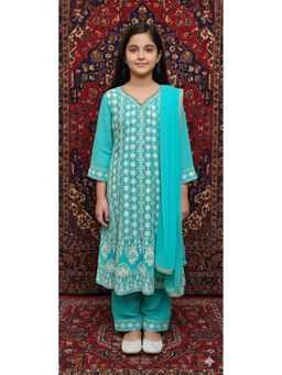 Aarika - Ethnic Wear Sea Green Embroidery Georgette Kurti with Palazzo and Dupatta