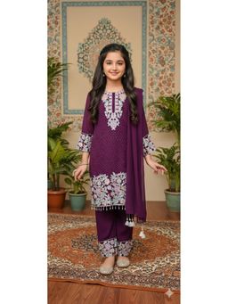 Aarika - Ethnic Wear Purple Embroidery Georgette Kurti with Palazzo and Dupatta