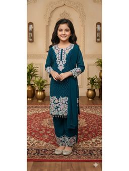 Aarika - Ethnic Wear Teal Blue Embroidery Georgette Kurti with Palazzo and Dupatta