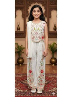 Aarika - Ethnic Wear Cream Sequin Embroidery Georgette Top Palazzo Dupatta Set