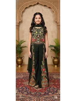 Aarika - Ethnic Wear Dark Green Embroidery Georgette Top with Palazzo and Dupatta