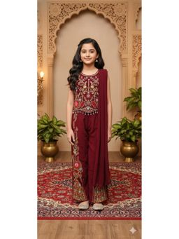 Aarika - Ethnic Wear Maroon Embroidery Georgette Top with Palazzo and Dupatta