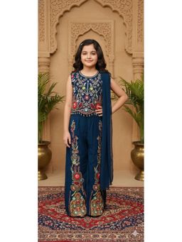 Aarika - Ethnic Wear Navy Blue Embroidery Georgette Top with Palazzo and Dupatta