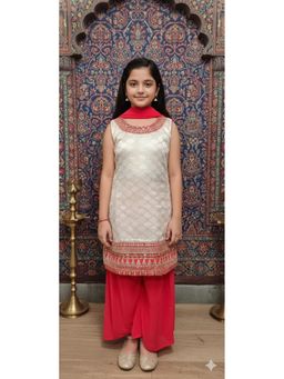 Aarika - Ethnic Wear Cream-Gajri Embroidery Silk Kurti with Palazzo and Dupatta