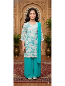Aarika - Ethnic Wear Sea Green Georgette Kurti with Palazzo and Dupatta