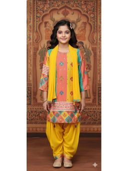 Aarika - Ethnic Wear Multi-Yellow Mirror Work Silk Kurti Patiala Set With Dupatta