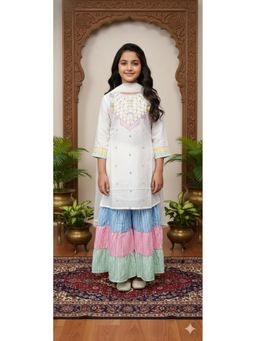 Aarika - Ethnic Wear White Embroidery Silk Kurti with Sharara and Dupatta