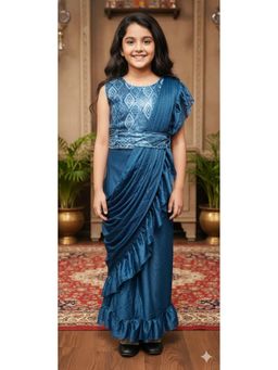 Aarika - Ethnic Wear Teal Blue Colour Sequin Nylon Net Saree