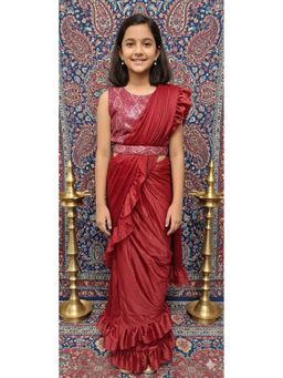 Aarika - Ethnic Wear Maroon Colour Sequin Nylon Net Saree