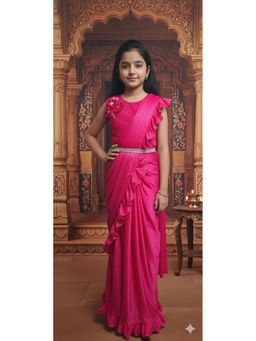 Aarika - Ethnic Wear Rani Colour Solid Nylon Net Saree