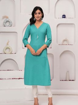 TUSHTI - Women Turquoise Pearl-Embellished Straight Kurta