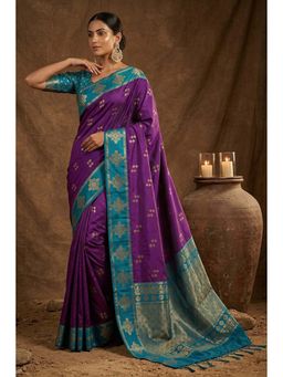 Mysilklove - Women's Eminence Purple Woven Banarasi Soft Silk Saree with Unstitched Blouse