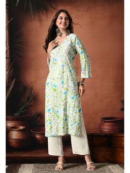 SYRISH - Women Syrish Blue Accents Floral Handcrafted Chikankari Mulmul Kurta