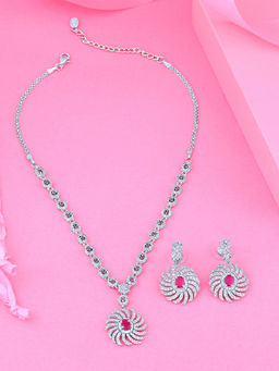Estele - Rhodium Plated Cz Fascinating Necklace Set for Women