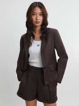 Pomelo - Tailored Single-Breasted Workwear Blazer - Brown (XS)