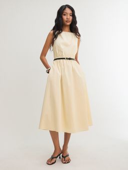 Pomelo - Cinched Waist Sleeveless Maxi Dress - Ivory (L)