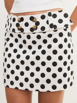 Pomelo - Button Detail Foldover Waist Mini Skirt - White (XL)