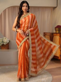 Libas - Orange Tissue Gota Saree with Unstitched Blouse