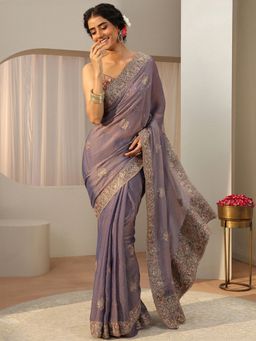 Libas - Lavender Tissue Embellished/Sequined Saree with Unstitched Blouse