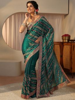 Libas - Green Tissue Embellished/Sequined Saree with Unstitched Blouse
